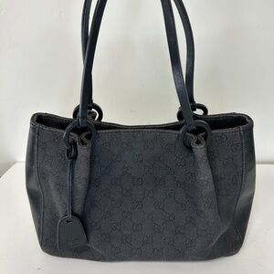 Authentic Vintage Gucci black canvas Guccissima monogram with black leather bag
